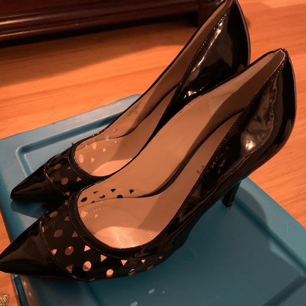 Black patten leather heels